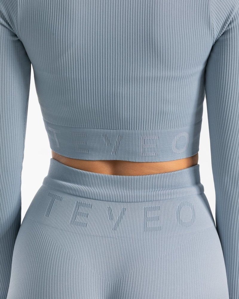 Teveo Ribbed Zip Jacket Grey Blue | EYON2714