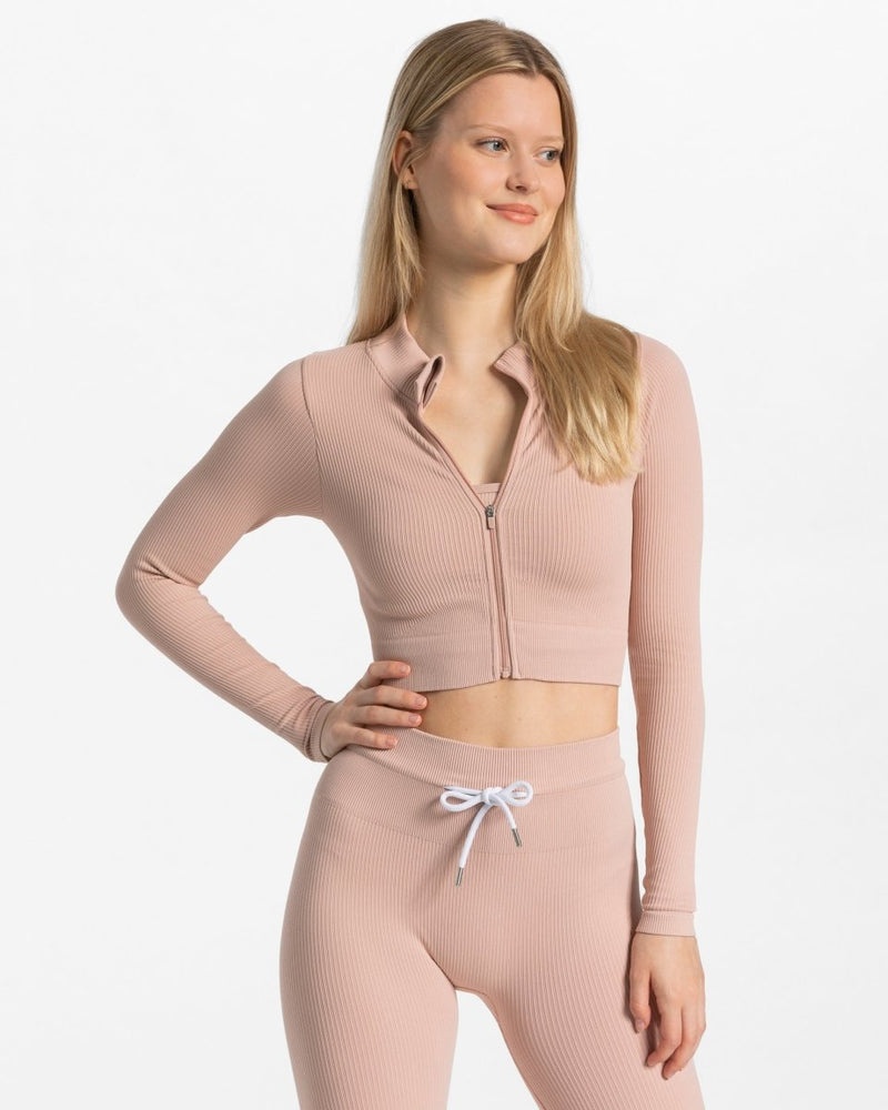 Teveo Ribbed Zip Jacket Pink | TNTW8602