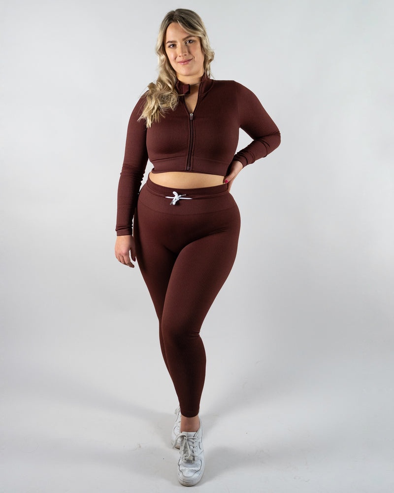 Teveo Ribbed Zip Jacket Mahogany | AWVE6444