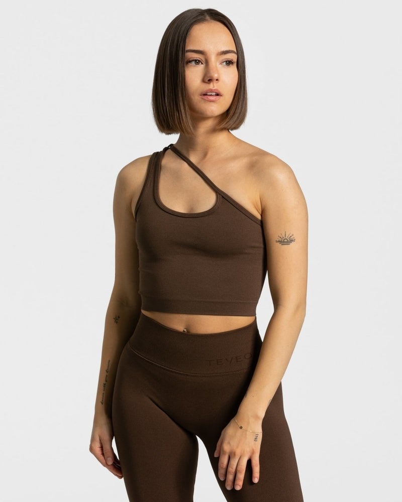 Teveo Sassy One Shoulder Top Brown | YFQX3728