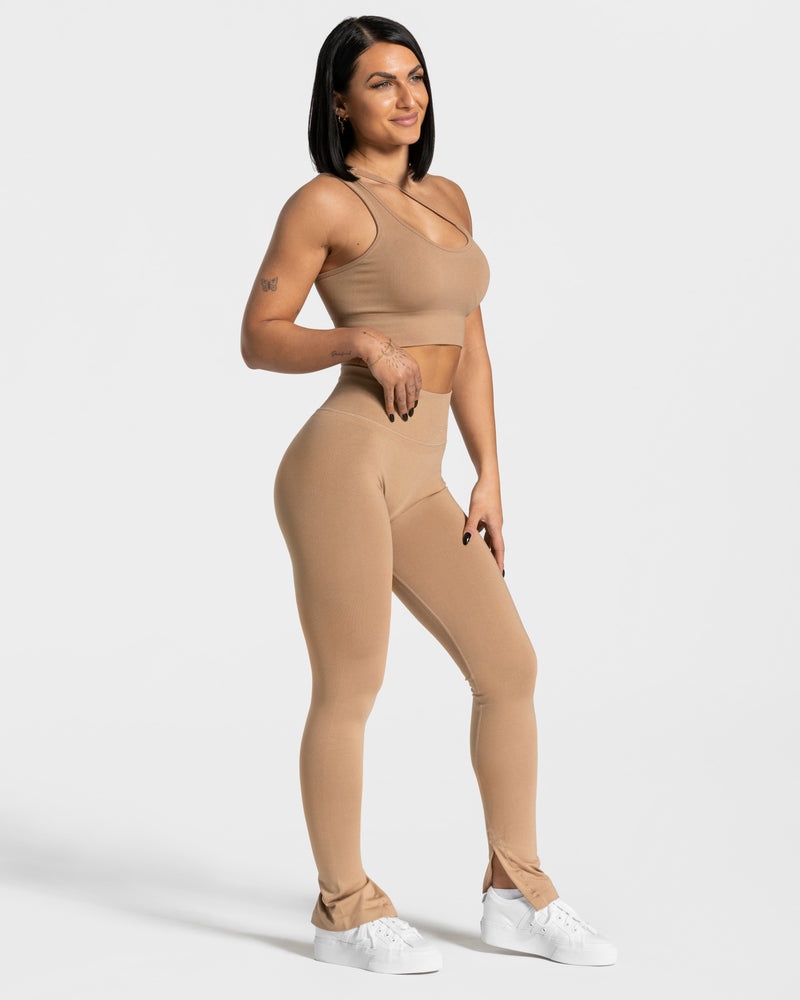 Teveo Sassy Slit Leggings Beige | WATA5058