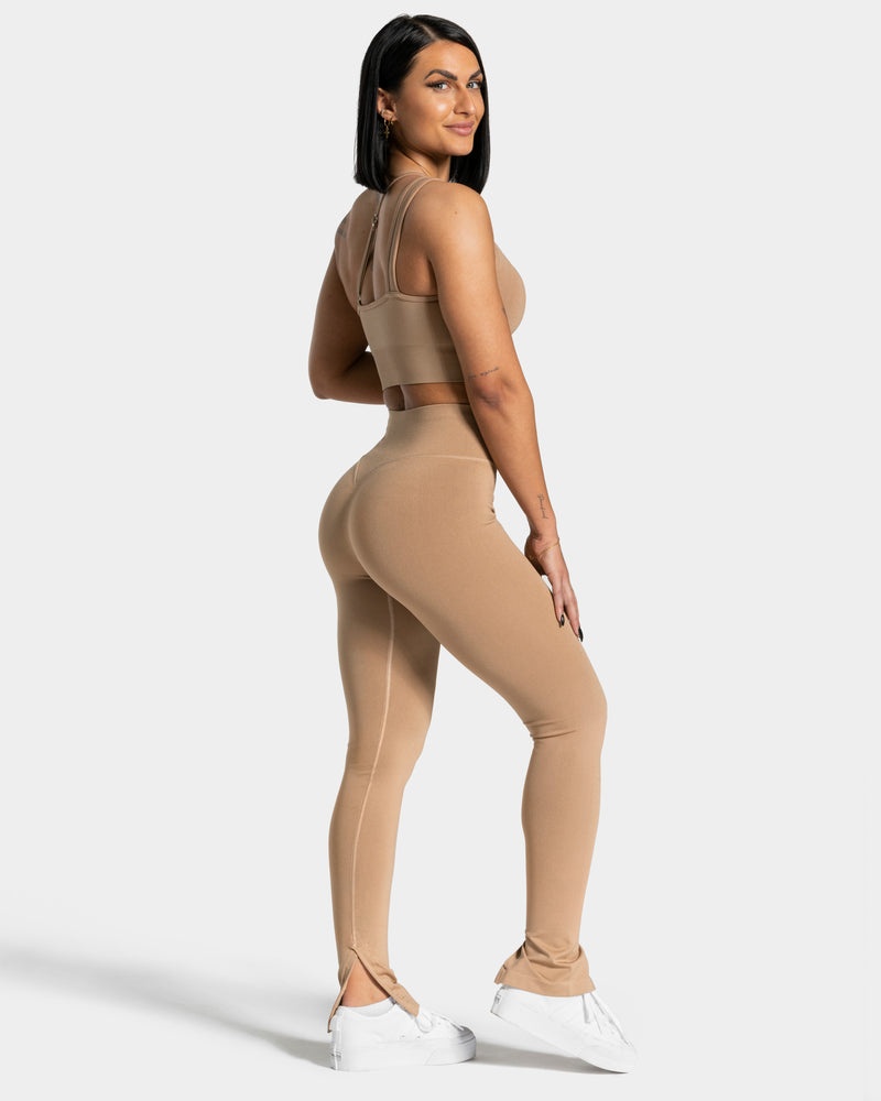 Teveo Sassy Slit Leggings Beige | WATA5058